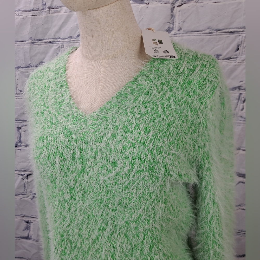NWT Garcia Jeans Womens Green Fuzzy Sweater Mohair Like Acrylic Wool Nylon Small - Picture 2 of 16